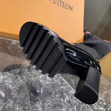 Louis Vuitton Grey Ankle Strap Heels - Heel Detail View