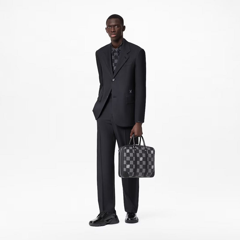 Flat lay presentation of Louis Vuitton luxury clothing with contemporary cut