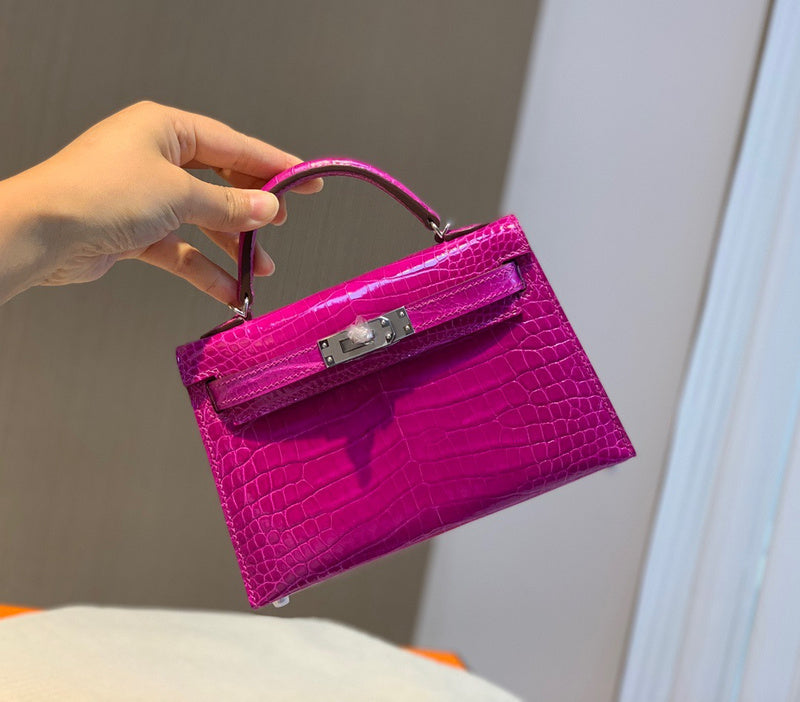 Side view of structured structured handbag