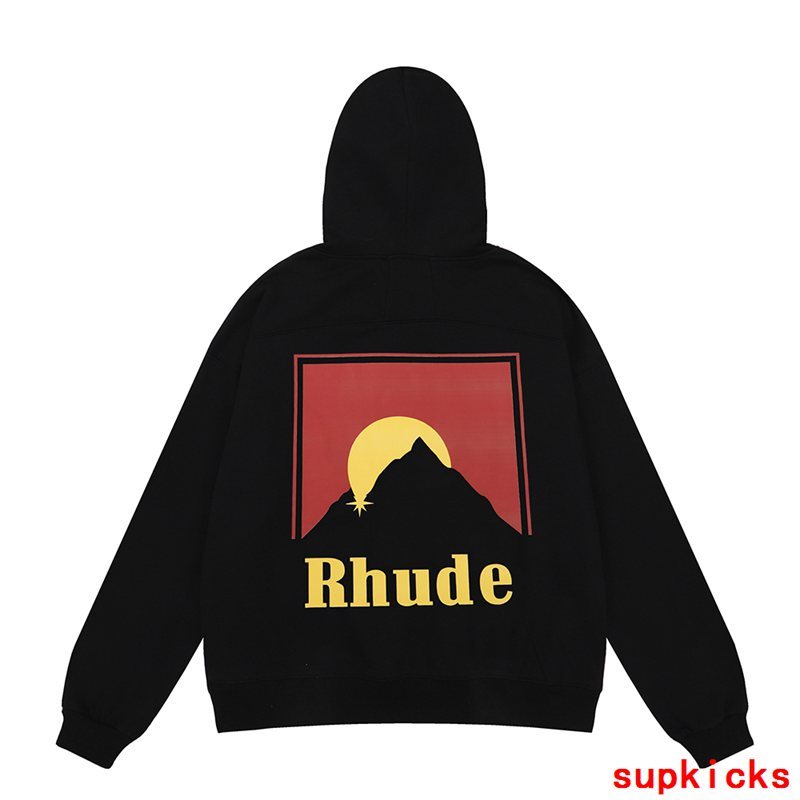 Flat lay presentation of Rhude luxury clothing with streetwear-inspired cut
