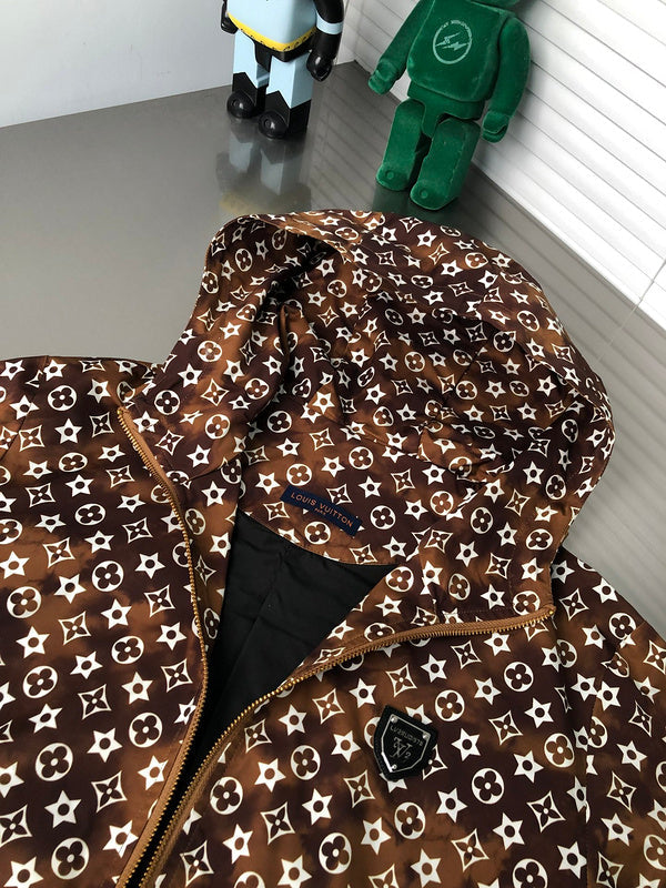 Close-up detail shot of Louis Vuitton luxury clothing with tailored silhouette