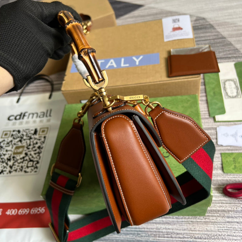 Side view of refined structured handbag