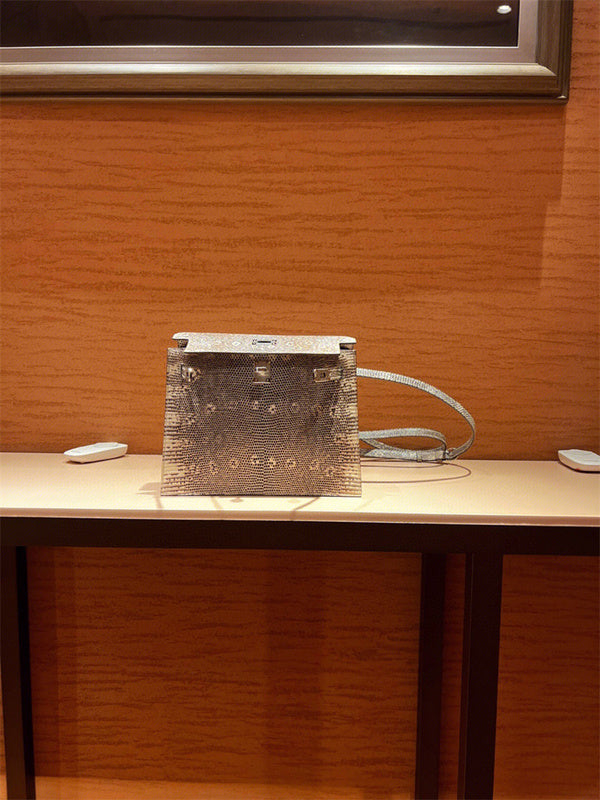 Side view of crisp structured handbag