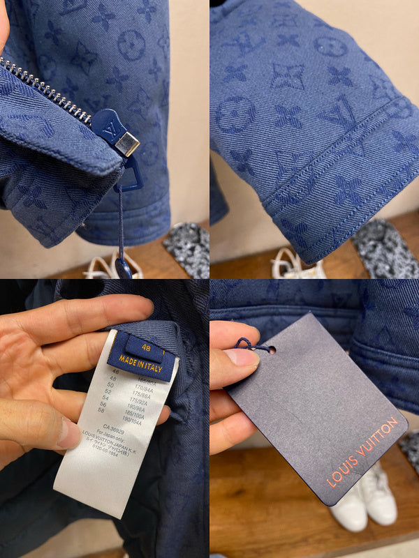 Close-up detail shot of Louis Vuitton luxury clothing with contemporary cut