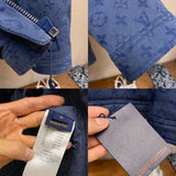 Close-up detail shot of Louis Vuitton luxury clothing with contemporary cut