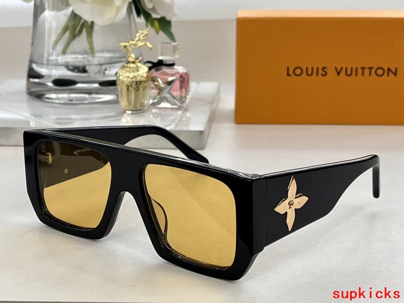 Close-up detail view of Louis Vuitton unisex sunglasses