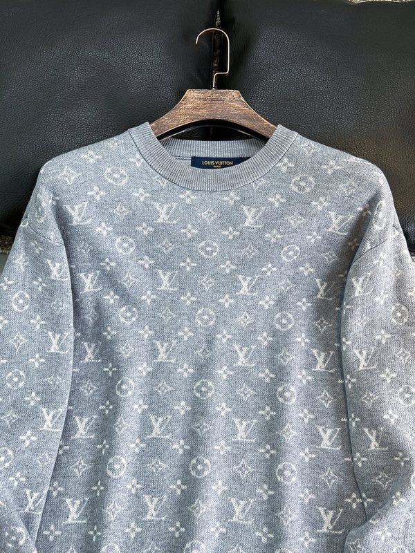 Full styled look of Louis Vuitton luxury clothing with monogram-inspired silhouette