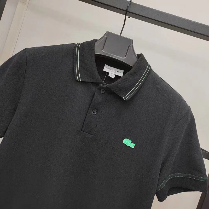 Close-up detail shot of Lacoste luxury clothing with signature branding