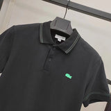 Close-up detail shot of Lacoste luxury clothing with signature branding