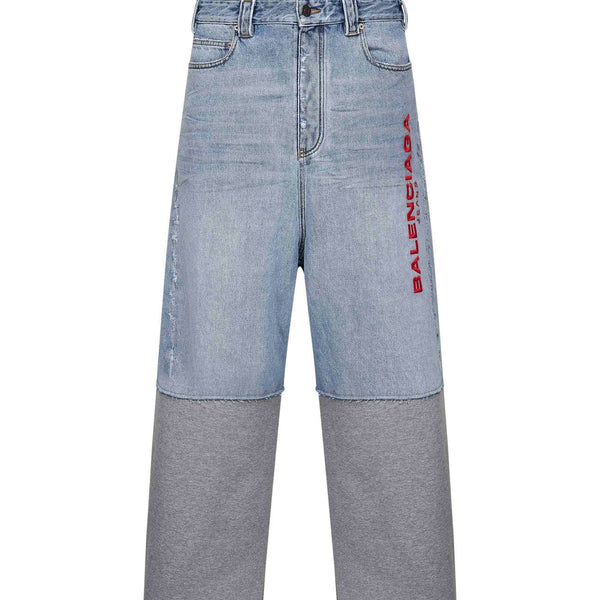 Balenciaga Jeans? Balenciaga Men Light Blue Denim And Grey Fleece Trousers Premium Designer Denim Jeans