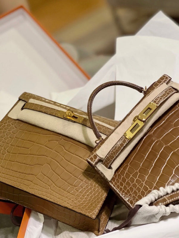 Side view of polished structured handbag
