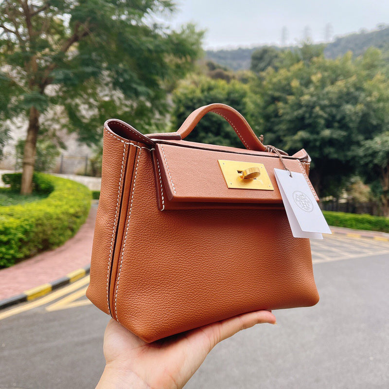 Side view of timeless structured handbag