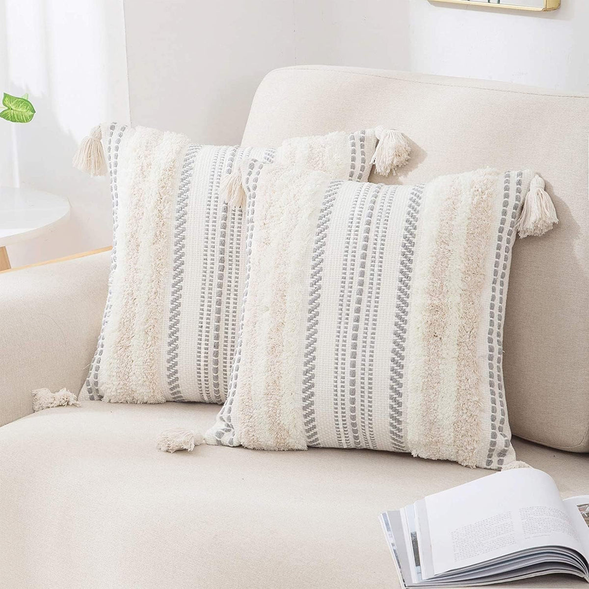 Decorative Boho Throw Pillow Covers 20X20 Set of 2