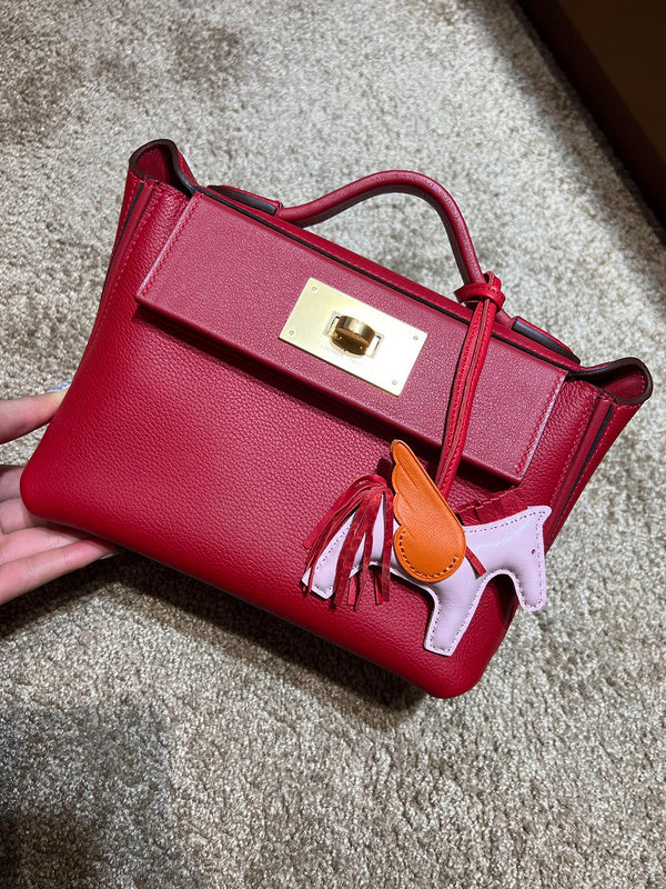 Side view of clean-lined structured handbag