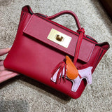 Side view of clean-lined structured handbag
