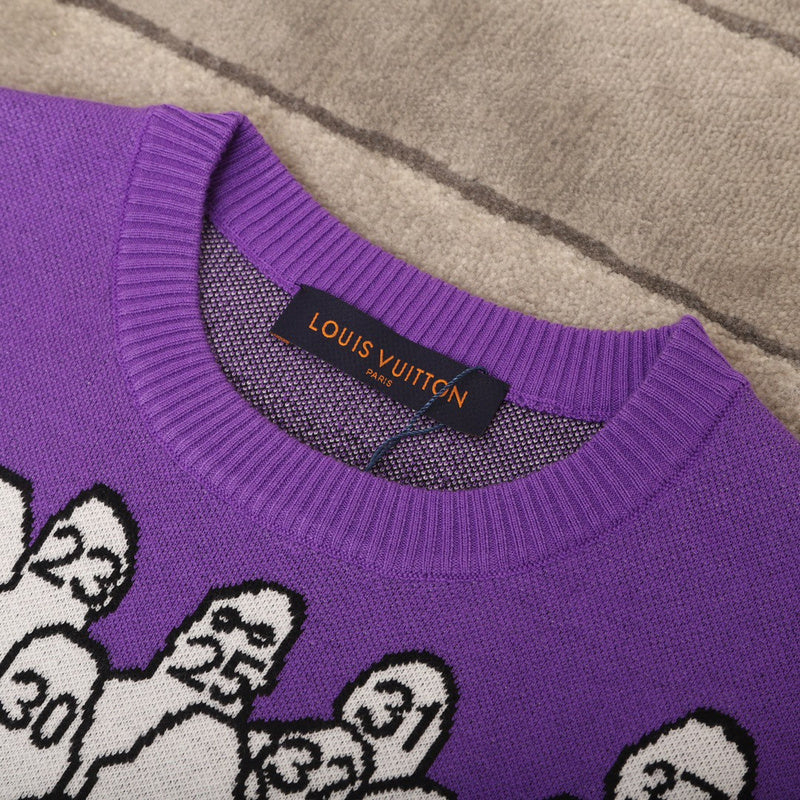 Front view of Louis Vuitton luxury clothing with logo-detail design