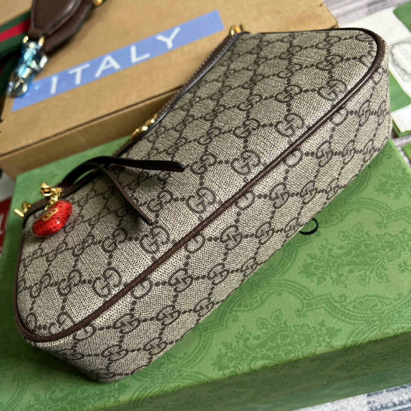 Side view of understated structured handbag