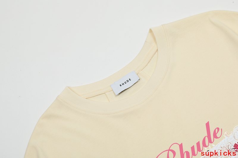 Side profile of Rhude luxury clothing with contemporary cut