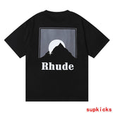 Close-up detail shot of Rhude luxury clothing with contemporary cut