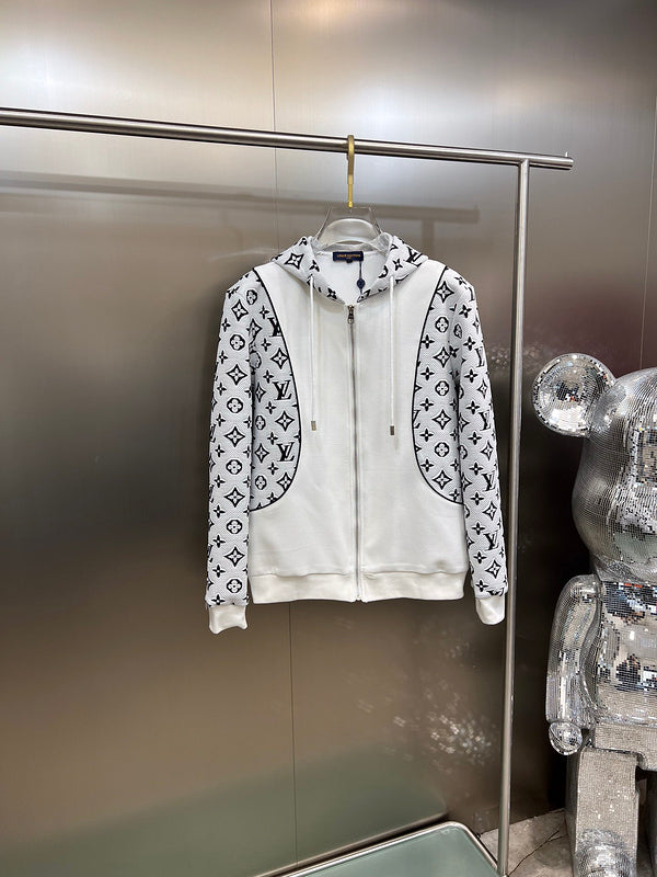 Back view of Louis Vuitton luxury clothing with label-forward styling