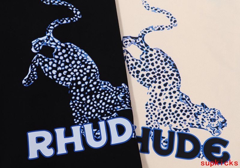 Side profile of Rhude luxury clothing with everyday silhouette