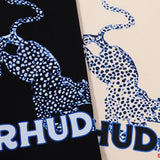 Side profile of Rhude luxury clothing with everyday silhouette
