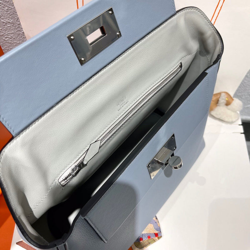 Side view of poised structured handbag