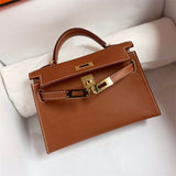 Side view of sleek structured handbag