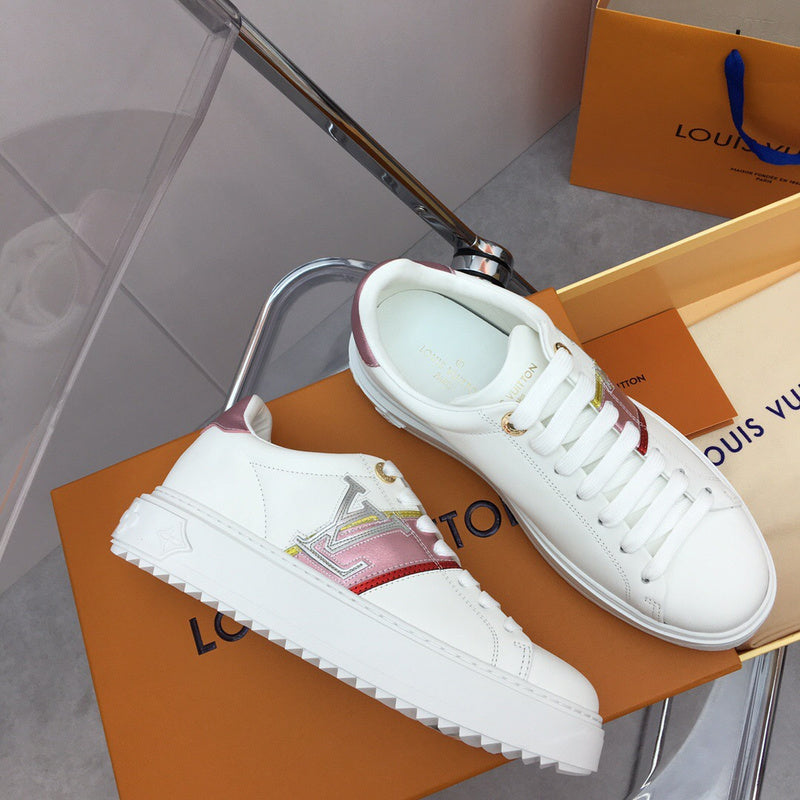 Louis Vuitton Red Block Heel Pumps - Angled View