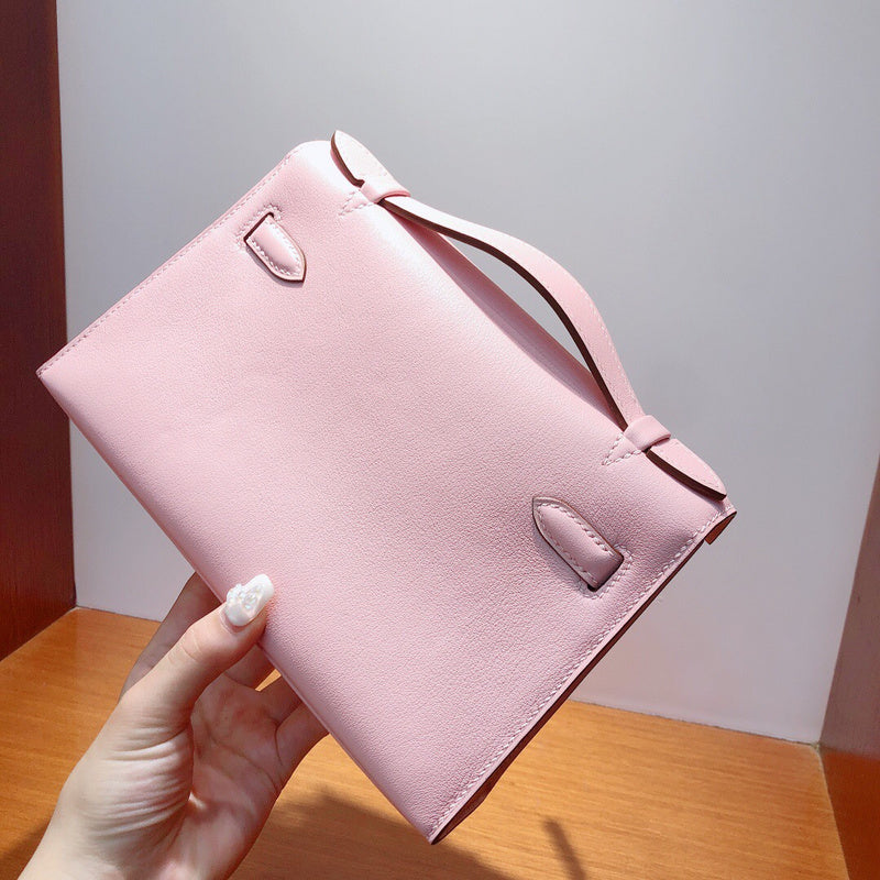 Side view of tailored structured handbag