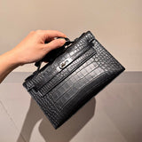 Side view of contemporary structured handbag