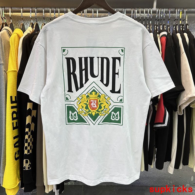 Close-up detail shot of Rhude luxury clothing with relaxed-fit cut