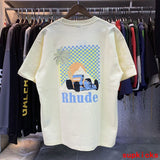 Front view of Rhude luxury clothing with tailored silhouette