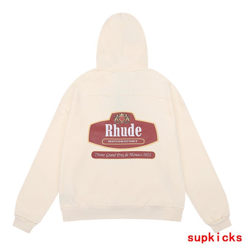 Close-up detail shot of Rhude luxury clothing with streetwear-inspired cut