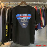 Side profile of Rhude luxury clothing with tailored silhouette