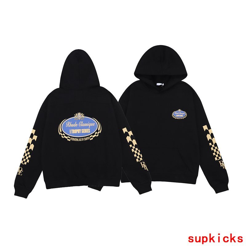 Front view of Rhude luxury clothing with runway-inspired design
