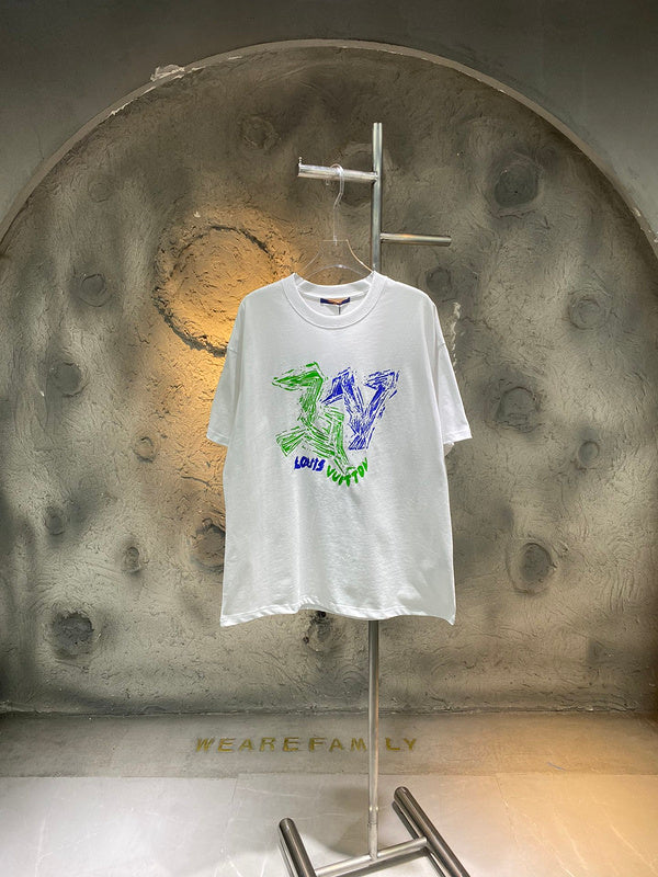 Front view of Louis Vuitton cotton t-shirt with runway-inspired design