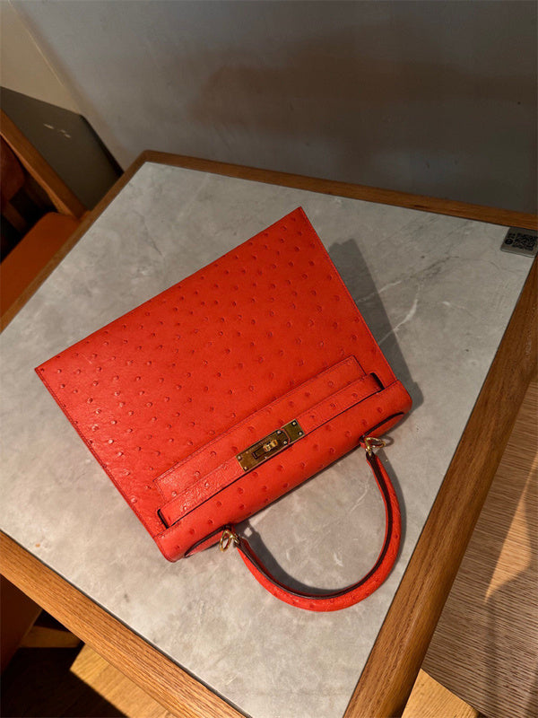 Side view of tailored structured handbag