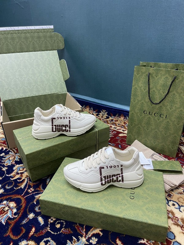 Gucci neutral cream luxury sneakers view 7 breathable knit upper