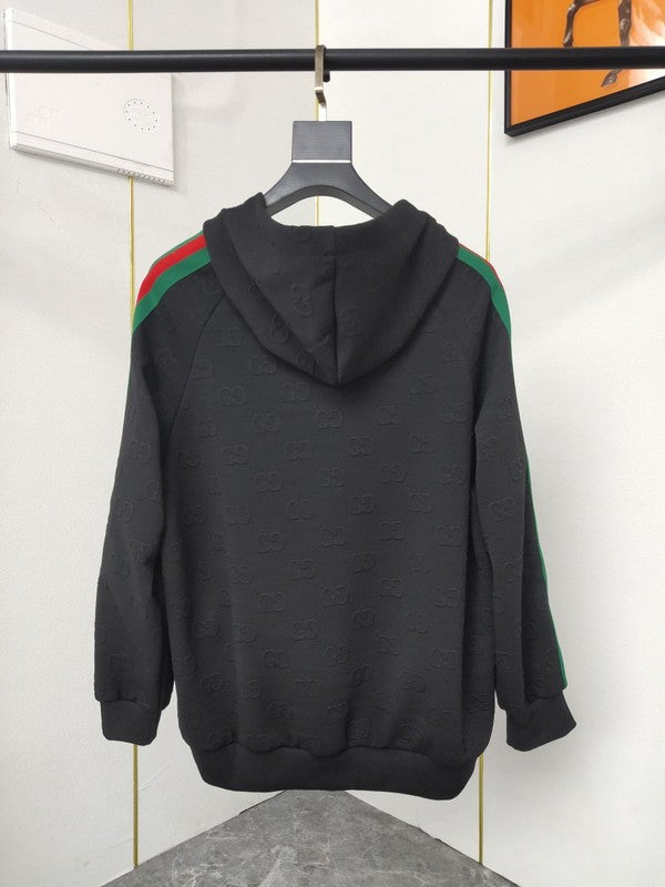 Side profile of Gucci luxury clothing with label-forward styling