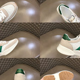 Side profile of Gucci neutral cream sneakers streetwear statement look