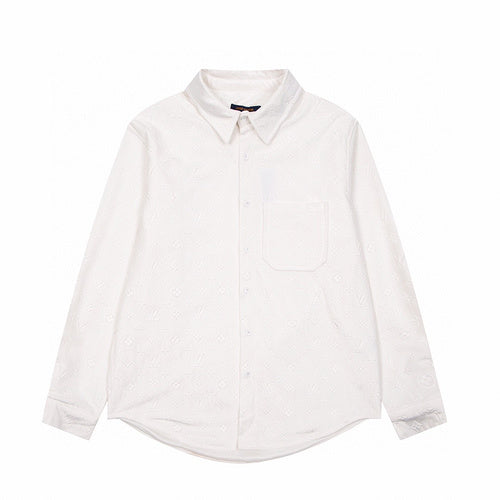 Front view of Louis Vuitton luxury clothing with logo-detail design