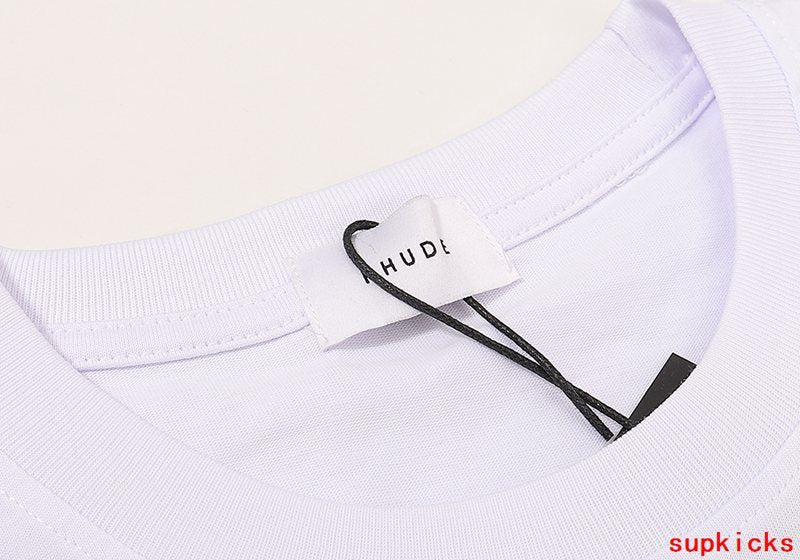 Side profile of Rhude luxury clothing with contemporary cut