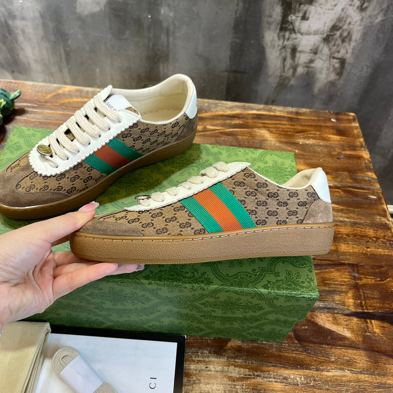 Gucci neutral cream luxury sneakers view 6 breathable knit upper