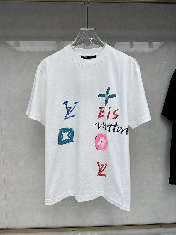 Close-up detail shot of Louis Vuitton cotton t-shirt with streetwear-inspired cut