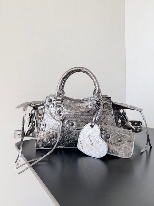 Zivas Charm Polished Finish Statement Handbag (Structured Everyday Essential) – Angled View