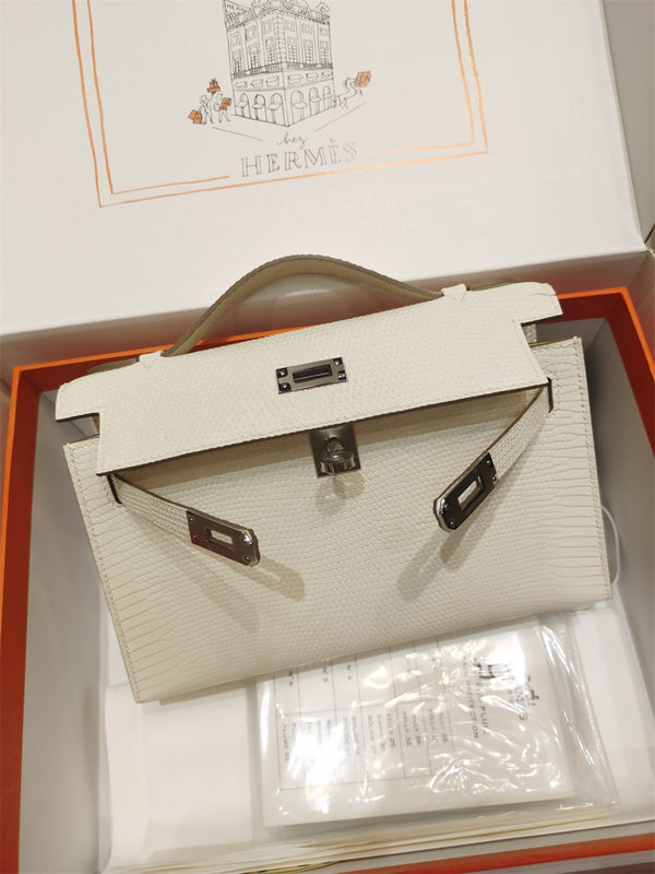 Side view of modern structured handbag