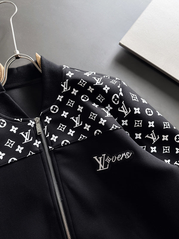 Close-up detail shot of Louis Vuitton luxury clothing with runway-inspired design