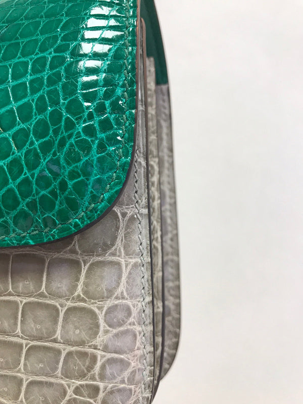 Close-up detail of poised bag design