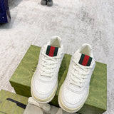 Side profile of Gucci crisp white sneakers heritage-inspired look